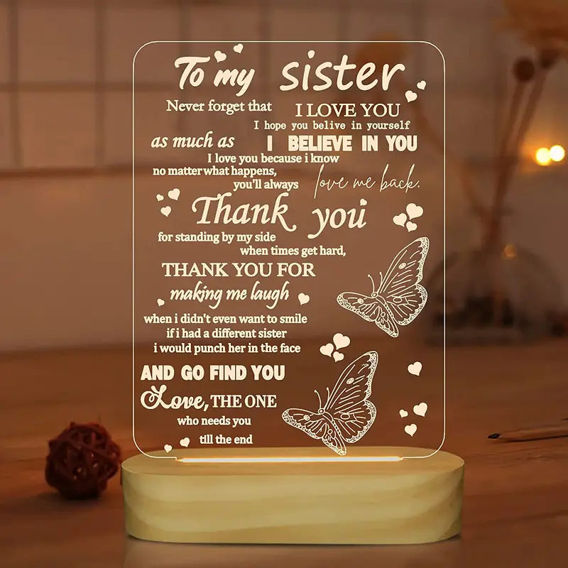 1pc 3D Night Light I Love You Sister, LED Illusion Table Lamp For Girl Women Her Mother's Day Birthday Present, To My Sister Gifts