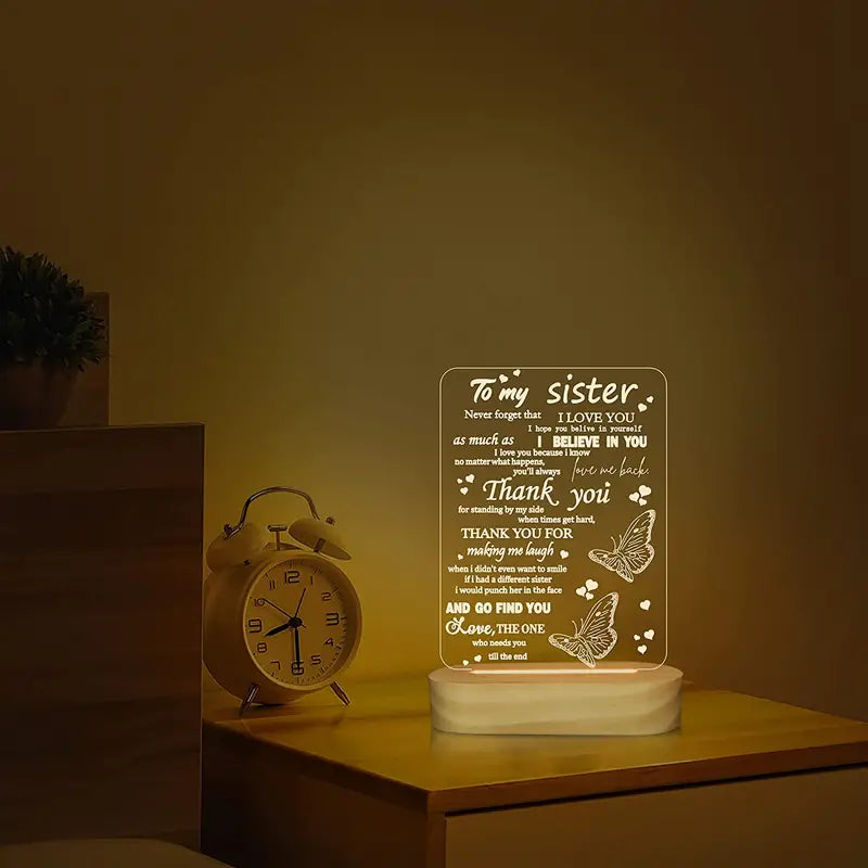 1pc 3D Night Light I Love You Sister, LED Illusion Table Lamp For Girl Women Her Mother's Day Birthday Present, To My Sister Gifts