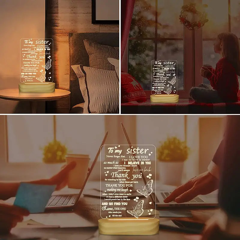 1pc 3D Night Light I Love You Sister, LED Illusion Table Lamp For Girl Women Her Mother's Day Birthday Present, To My Sister Gifts