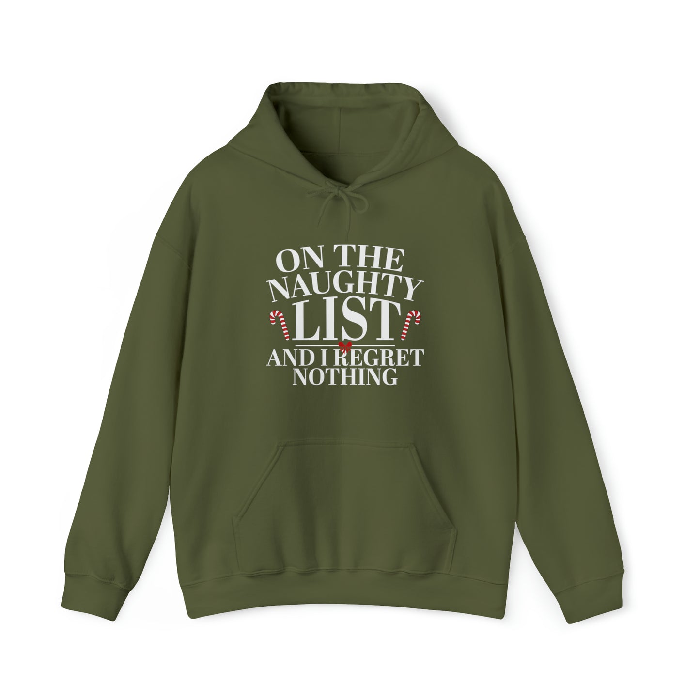 On The Naughty List And I Regret Nothing Unisex Heavy Blend™ Hooded Sweatshirt