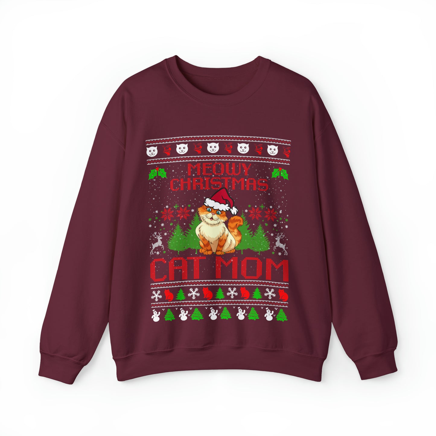 Meowy Christmas Cat Mom Unisex Heavy Blend™ Crewneck Sweatshirt