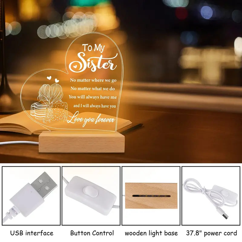 Surprise Your Sister with a Unique 3D Led Night Light - Perfect Gift for Birthdays, Christmas, and Mother's Day!