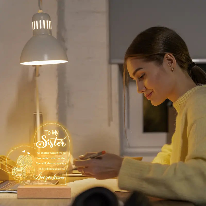 Surprise Your Sister with a Unique 3D Led Night Light - Perfect Gift for Birthdays, Christmas, and Mother's Day!