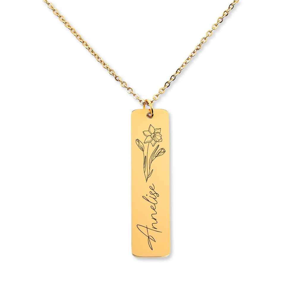 Birthflower Name Bar Necklace